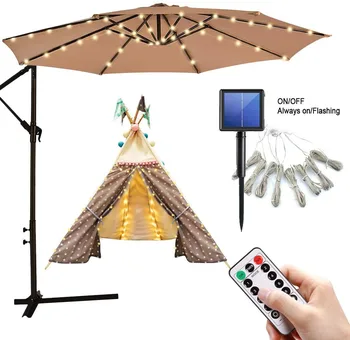 104 LED Solárne Dáždnik Víla Svetlo Vonkajšie Záhradné Parasol String Ľahký Stan Camping Pláži Dekorácie Farebné Vzdialenej 8 Režimov