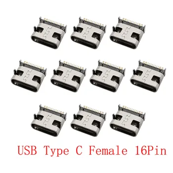 10Pcs SMT USB 3.1 Typ C Female Jack Konektor 16 Pin Typ-C Zásuvky PCB Spájkovanie Pre Mobilný Telefón Nabíjací Port DIY Opravy