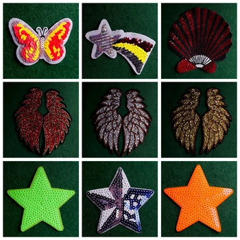 2 ks/Veľa Lesk Krídla Sequin Star Patch Motýľ Nálepky DIY Textílie Appliques Odznaky Šiť Na Kabáty Džínsy, Nohavice Pruhy Príslušenstvo