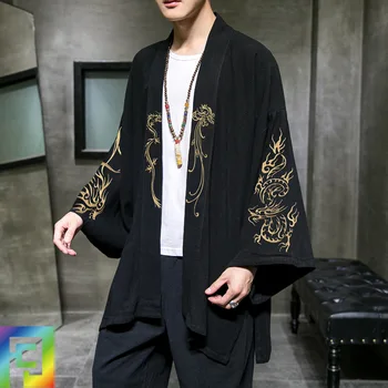 2023 Jarné Módne Kostýmy Výšivky Hanfu Mens Čínsky Štýl, Župan Cardigan Bunda Nadrozmerné Kimono 5XL Dávnych Kabát Muž
