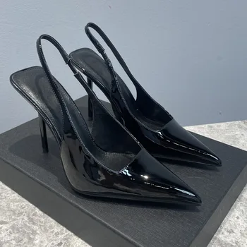 2023 Nové Jar Leto Super Vysokým Podpätkom Sandále Patent Kožené Dámske Topánky Ukázal Prst Farbou Elastické Elegantné Trendy Stručné