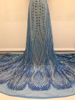 3D Sequin Afriky francúzsky Čistý Čipky Textílie 2023 Sky Blue Vysoko Kvalitného Tylu Oka Čipky Svadobné Nigérijský Svadobné Šaty Čipky Pre Ženy