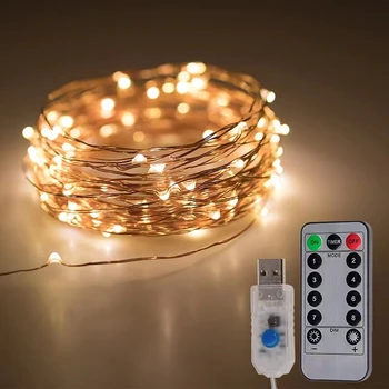 5M/10M/20M USB 8 Diaľkové Ovládanie String Svetlá Víla Mikro LED Transparentné Medený Drôt pre Strany, Svadobné, Vianočné Dekorácie