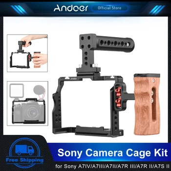 Andoer Videa Klietky Najvyššie Rukoväť Auta Hliníkovej Zliatiny s Chladné Topánky pre Sony A7IV/ A7III/ A7II/ A7R III/ A7R II/ A7S II Fotoaparát
