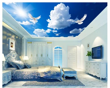 beibehang Moderné módne troch-dimenzionální stenu papier krásnu modrú oblohu a biele oblaky nástenné stropné pozadí 3d tapety