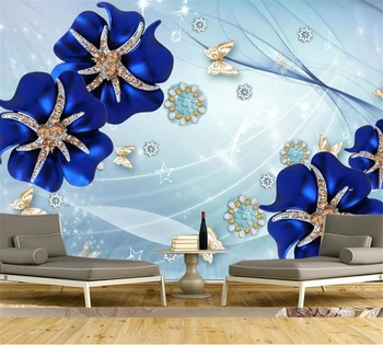 beibehang Prispôsobené high-end moderné tapety 3D nástenná maľba módne snový modrá šperky ruže kvet domáce dekorácie, TV joj