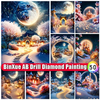 BinXue 5D DIY 2023 Nové Scenérie Snehu Hrad AB Diamond Maľovanie Auta Moon Flower Ručné Mozaiky Cross Stitch Domova Dary