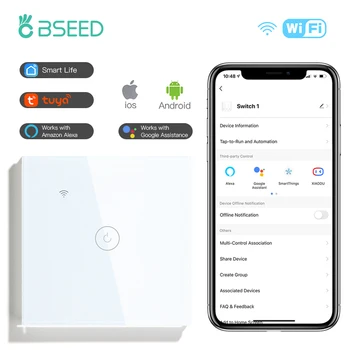 BSEED Wifi 1/2/3Gang 1/2/3 spôsobom Smart Switch Ľahký Dotyk Prepínač Bezdrôtovej Wifi Prepínač Tuya Google Alexa Inteligentný Život, Červené Podsvietenie