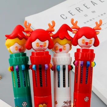 Desať farieb Guľôčkové Pero Cartoon Vianočné Školské potreby Farby Olejové Pero Študent Cenu Multi-farebné Ruky Účet, Perá, Písacie potreby