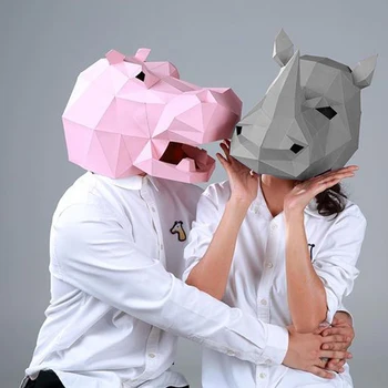 Dobre sa nosí Masku Rhino-om hippo Zvierat Cosplay 3D Papier Model DIY Papercraft Origami Pokrývky hlavy Vianoce, Halloween Prom Party Deti Hračky
