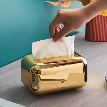 Elektrolyticky Pokrývajú Tkaniva Box Luxusné Zlaté Tkanivá Boxy Skladovanie Obrúsok Držiteľ Kuchyňa Tkaniva Box Papier Prípade Organizátor Ornament Plavidlá