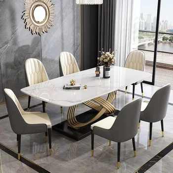 Jedálenský Stôl Luxusné Kameň Svetla Moderné Zlatý Rám High-end Dizajnér Jedálenský Stôl A Stoličky Zmes