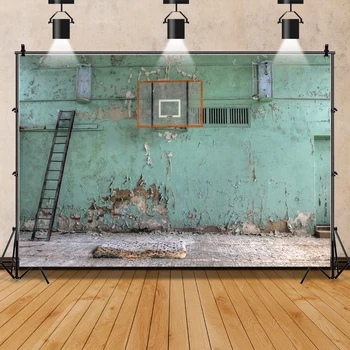 Laeacco Starý Štadión Opustené Steny Rebrík Basketbal Stojan Dieťa Interiéru Fotografie Fotografické Pozadie Pozadia Photo Studio