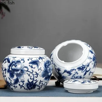 Modré a Biele Porcelánové Čaj Caddy, Keramická nádoba Zapečatené Jar Nádrž Čaj Box Candy Pohárov Čaju Kontajner Čaj Čaj Môže Organizátor