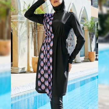 Moslimské Ženy Dlho Plavky Burkinis Islamskej Úplné Pokrytie Plavky 3 Kusy Tlač Patchwork Skromné Plávanie, Kúpanie, Surfovanie Nosenie
