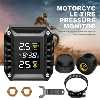 Motocykel monitorovanie tlaku v pneumatikách Tlak vzduchu v Pneumatikách Systém Monitorovania Motor Pneumatiky LCD Displejom Alarm Systém s USB, 2 Vonkajšie Senzory Nabíjania