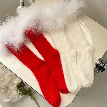 Nové Pierko Dlhé Ponožky pre Ženy Vianočný Darček Farbou Zime Teplé Termálne Ponožky Japonské Dievčatá Lolita Trubice Pančuchy
