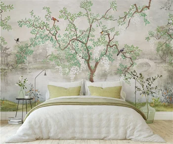 Nový Čínsky štýl, gauč, nočné TV na stenu pozadia na stenu, dekorácie, tapety troch-dimenzionální kvety a vtáky tapety nástenná maľba
