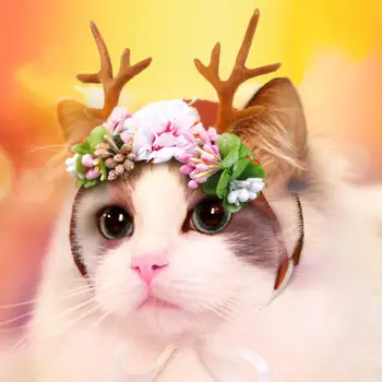 Pet Pokrývku Hlavy Vianočný Večierok Festival Cat Kitten Hlavu Veľkom S Kvetmi, S/M