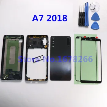 Pre SAMSUNG Galaxy A7 2018 A750 A750F A750F/DS Plný Bývanie Kryt Prípade Zadný Kryt Skla Dverí LCD Panel Stredný Rám, kryt Batérie