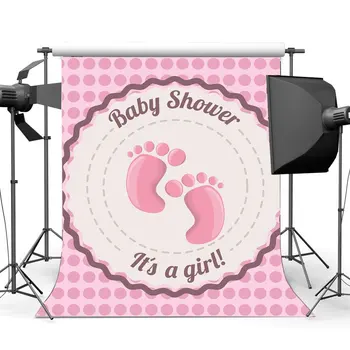 Sweet Baby Sprcha Pozadie je To Roztomilý Dievča Stopy Ružové Bodky Pozadia 1. Narodeniny Party Pozadí
