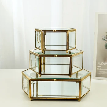 Transparentné Sklo Šperky Box Kozmetika Organizátor Šperky Úložný Box Bronz Dekoratívny Box Ploche Organizátor Skladovanie Nádoba