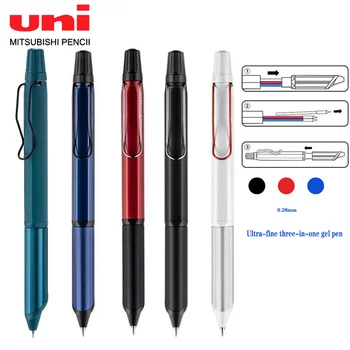 Uni Multi-function Guľôčkové Pero SXE3-2503Three-farba Ultra-jemné Stredný Olej Pero 0.28 Mm Nízke ťažisko, kancelárske potreby