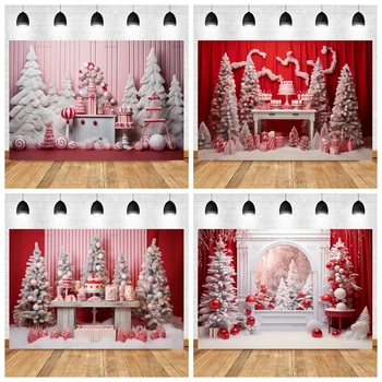 Vianočné Pozadia, Červená Candy Shop Vianočný Strom Deti Baby Portrét Krytý Fotografie Pozadie Dekorácie Photocall Tortu Rozbiť