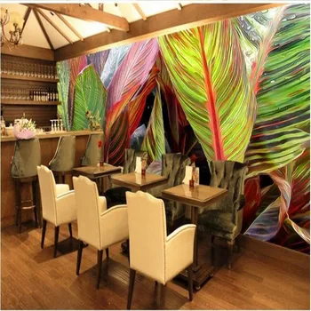 wellyu Vlastné veľké nástenné maľby ručne maľované tropických dažďových lesov rastlín banán leaf pozadia, tapeta na stenu